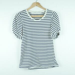 Pomander Place Small Top Puff Sleeve Striped Preppy Coastal Nautical Classic